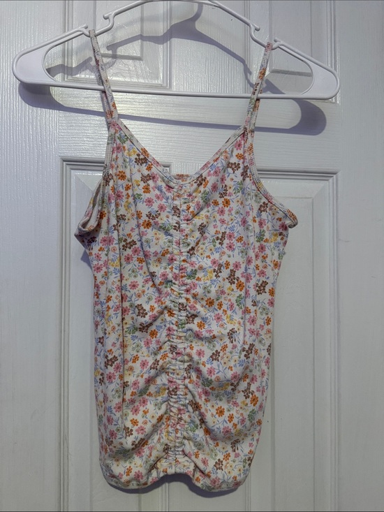 abercrombie kids Tops - abercrombie kids White Floral Ruched Spaghetti Strap Tank